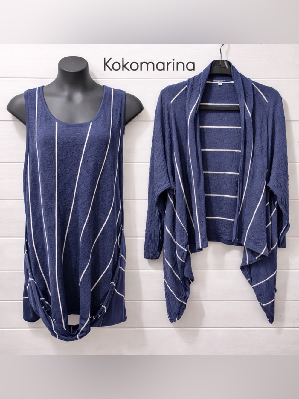 KOKOMARINA Navy Striped Two-Piece Set - - Size XXL